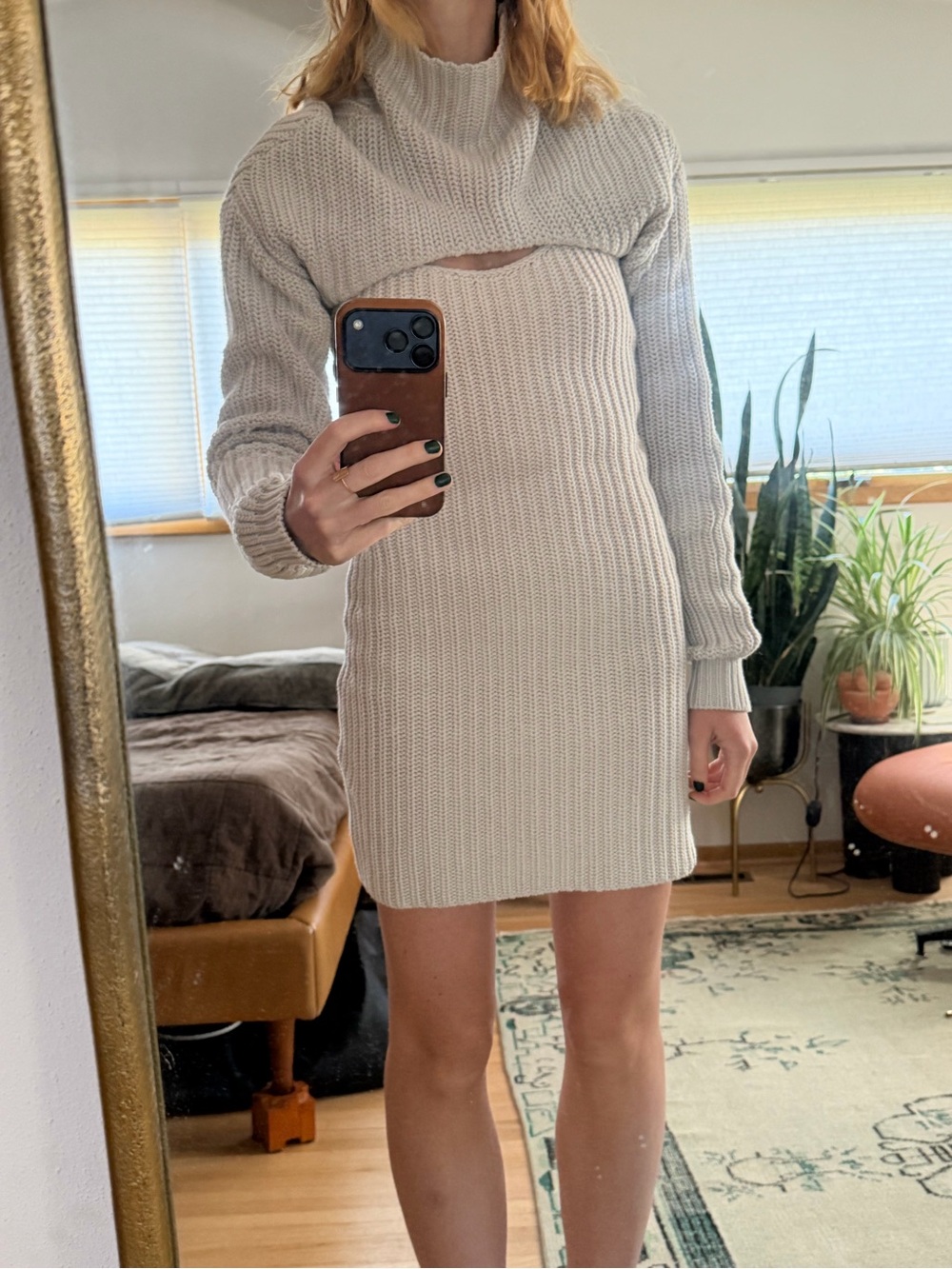 RtA Very Light Grey Rib-Knit Set Dress with Sweatet